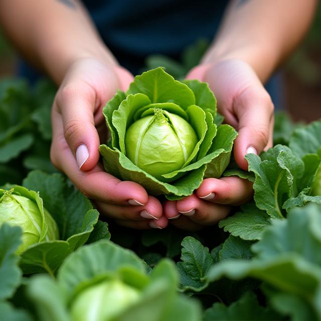 텃밭에서 신선한 채소를 직접 수확하는 여성